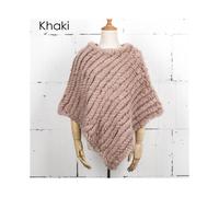 (khaki, One Size) Women Knit Rabbit Fur Shawl Poncho Cape Robe Tippet Wrap Female Girl Warm Coat Jakcet CK701