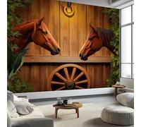 Khaki Panoramic Custom Wallpaper Mural, Non-Woven Premium 3D Nature Animals Horse Print Wallpaper Mural Poster Decoration 118 x 83 inch (W x H) for Bedroom Living Room Corridor