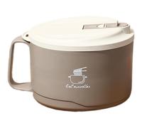 (Khaki) Ramen Cooker,Stainless Steel Noodle Box - Filterable Design Lid & Handle 1100ml Phone Holder Dustproof for Udon, Miso, Thai, Or Pho Soup