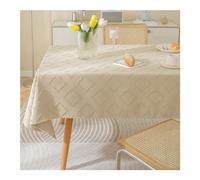 Khaki Rectangular Tablecloth 135x260 cm (53x102 Inch) - Washable Cotton Linen Cover with Small Rhombus Design & Decorative Tassels Ideal for Outdoor Picnic Party & Dinner Decor