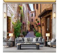 Khaki Rural Countryside Wallpaper Beautiful Buildings Plants Themed Wallpaper for Living Room and Bedroom, Non-Woven Premium Art Print Fleece Wall Mural Decoration Poster Picture - 350 x 256 cm