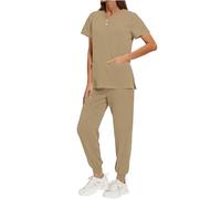Khaki Scrubs Uniforms Women Set Nursing Uniforms Scrub Set Nurse Top & Pants Healthcare Uniform Cuffed Baggy Joggers Work Suits Medical Scrubs Beautician Doctor Cosmetic Spa Hospital Work Wear