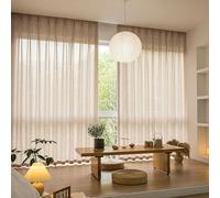 Khaki Semi-Transparent Curtains 2-Piece Set 107x138CM Modern Plain Linen Drapes with Grommets Light Filtering for Bedroom Living Room Kitchen Decor
