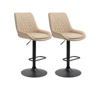 (Khaki) Set of 2 Upholstered Retro Bar Stools with Adjustable Swivel and Back