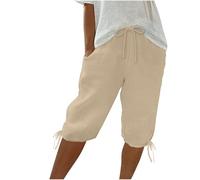 Khaki Shorts for Women Womans Shorts Thin Plus Size Sportswear Lace Up Half Straight Leg Solid Color Ladies Joggers Beach Trousers Summer Clothes Activewear Workwear Hot Pants Women