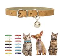 Khaki Small Collar with Bell, Soft Pu Leather Kitten Dog Collars Adjustable Buckle for XXS XS Extra Small Medium Tiny Female Male Boys Girls Pets Puppy Cats Teacup Yorkie X-Small