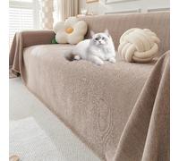 Khaki Sofa Cover 1 2 3 4 Seater with Frin, Cat Scratch-Resistant Slipcover, All-Season Sofa Throw, Lar Size 1230x380cm, Perfect for Home Decor