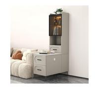 Khaki Sofa Side Cabinet - Modern Living Room Corner Table High Storage Shelf Compact Side Table Stylish Rock Plate Design 65x30x165cm - Perfect for Small Spaces