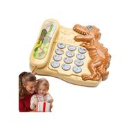 (Khaki) Teaching Telephone For Kids Cartoon Dinosaur Toy Telephone Story Machine Engaging Phone Toy Letter & Number Learning Fosters