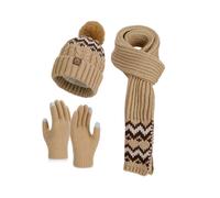 (Khaki Three) Hat Knit Winter Scarf Gloves Collection With Lightweight Design For Days Cold