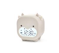 (Khaki) Timing Cow Shape Alarm Clock Digital Creative Electronic Clock Children's Student Voice Report Clock USB Charging