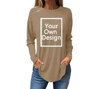 Khaki Tunic Personalised T Shirt Custom Print Long Sleeve T Shirt Make Your Own Customised Ladies Round Neck Jumper Longline Shirts Streetwear