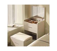 Khaki Vanity Table with Mirror Compact Makeup Station Small Dressing Table Set with Stool Perfect for Bedrooms and Bathrooms Stylish and Functional Design.