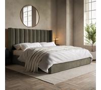 Khaki Velvet Super King Ottoman Bed with Winged Headboard - Maddox