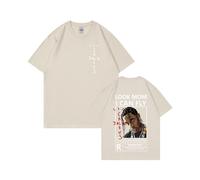 (Khaki [White Label], XL) Summer Mens Short Sleeve T-Shirts Ins Kanye Travis Scott Simple Print American Style Short Sleeve