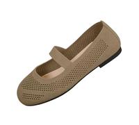 Khaki Women Indoor Outdoor Mesh Loafers Flat Shoes Solid Hue Soft Sole Breathable Comfortable