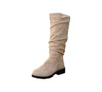 Khaki Women Long Boots Comfortable with Round Toe and One Foot Low Heel for Leisure Time and Everyday Adventures