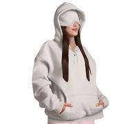 Khaki Womens Hoodies Tops Ladies Long Sleeve Pullover Solid Color Sweatshirts Crewneck Plain Shirt Fleece Loose Fit Sweater XL Airplane Hoodie