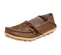 Khaki Women's Loafers & Moccasins Comfort Wide Fit Walking Cute Flat Loafer Flower Hollow Out Soft Cowhide Leather Loafer Flat Shoes Slip-Ons Ladies Loafers Slippers Footwear UK Size 6