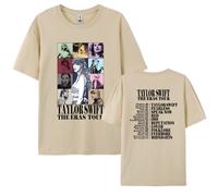 (khaki, XXL) Round Neck T-Shirt with Taylor Swift Print, American Hip-Hop Street Style Cotton Short Sleeve