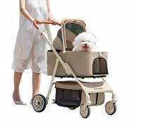 Khaki,YXINHONGYUE Double-Layer Portable cat Stroller, Detachble Ultra-Light Portable Pet Bag Two Pets Allowed Strong Load-Bearing Capacity Suitable for Carrying Outside
