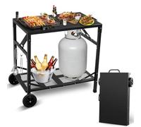 KHAMAL Foldable Pizza Oven Table - Portable Outdoor Grill Cart with Wheels, Movable Dining Cart Table for Outdoor, BBQ, Indoor, Kitchen