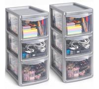 KHANARY - 2 Pack 3 Tier Medium Silver/Clear Storge Drawer Unit - Plastic Modular Easy-Glide Drawers - Space-Saving Compact Storage Cabinet for Bedroom, Living Room, Office, Household Essentials