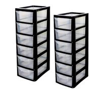 Khanary 2 Pack Plastic Storage Drawers Unit 6 Tier Small mini Tower Homes, Kitchen, Schools, Offices Plastic Drawer Organizer Desktop Table Top Drawers Stationary 26Dx19Wx60H Black Clear