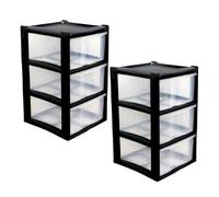 Khanary 2x 3 Tier Plastic Storage Drawer| Large Plastic Chest Tower | Homes Kitchen Schools Offices, Stationary, Art Supplies, Bath Items, Seasonal Holiday Decorations 39x39x62- Black/Clear