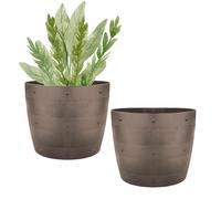 Khanary 2x Half Barrel Planter Pot- 21L Brown Planter Tub-Traditional Plastic Round Whisky Barrel Pot-No Drainage Holes-Indoor/Outdoor Gardening Herb Container Flower Pots-Patio,Terrace, 28.5x34x27cm