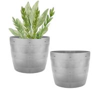 Khanary 2x Half Barrel Planter Pot- 21L Grey Planter Tub-Traditional Plastic Round Whisky Barrel Pot-No Drainage Holes-Indoor/Outdoor Gardening Herb Container Flower Pots-Patio,Terrace, 28.5x34x27cm