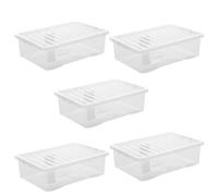 Khanary 32L Clear Storage Boxes with Lids Stackable Containers Home Under bed Living Room Bedroom Organization Garage Kitchen Storage Solutions Plastic Pantry Box (5x 32L Clear Box)
