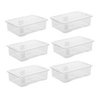 Khanary 32L Clear Storage Boxes with Lids Stackable Containers Home Under bed Living Room Bedroom Organization Garage Kitchen Storage Solutions Plastic Pantry Box (6x 32L Clear Box)