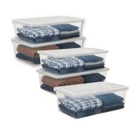 Khanary 43L Underbed Storage Box with Clip-on-Lid- Slim Clear Plastic Nestable Container L80 x W40 x H18.5 cm, Stackable Space Saving Storage for Clothes, Shoes, Bedding & Toys (Pack of 5)