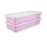 Khanary 47L Underbed Plastic Storage Boxes with Lid Rolling Wheels Container| Nestable Stacking container |Garage Organizer Flat Organizer Box (47 L Underbed Box- Pink, Pack Of 2)