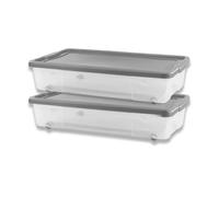 Khanary 47L Underbed Plastic Storage Boxes with Lid Rolling Wheels Container| Nestable Stacking container |Garage Organizer Flat Organizer Box (47 L Underbed Box- Clear, Pack Of 2)
