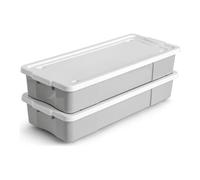 Khanary 47L Underbed Plastic Storage Boxes with Lid Rolling Wheels Container| Nestable Stacking container |Garage Organizer Flat Organizer Box (47 L Underbed Box- Light Grey, Pack Of 2)