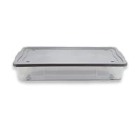 Khanary 47L Underbed Plastic Storage Boxes with Lid Rolling Wheels Container| Nestable Stacking container |Garage Organizer Flat Organizer Box (47 L Underbed Box- Clear, Pack Of 1)