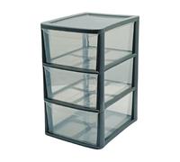 Khanary A4 Plastic Storage Drawers Unit 3 Tier- Medium Utility Drawer Unit- Modular Desktop Organizer- Stackable Cabinet- Silver Frame with Opaque Drawers- Home Office Stationery Crafts