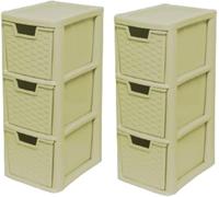 Khanary A5 2 Pack Plastic Storage Drawer Unit 3/4 Tier Rattan Style Medium Tower | Tabletop Desktop Organization Files Paperwork School Home Office (Cream, KH-2x 3 Dr Medium Rattan Cream)