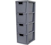 Khanary A5 Plastic Storage 4 Drawer Rattan-style Medium Drawer Unit Portable Adjustable Organizer Stationery Jewelry Cosmetics Multi-Purpose -Home Kitchen Office 62(H) x 25(D) x 19(W) cm-Grey