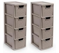 KHANARY - Medium Storge Drawer Unit - Plastic Modular Easy-Glide Drawers - Space-Saving Compact Storage Cabinet for Bedroom, Living Room, Office, Household Essentials, Mushroom Rattan, 2 Pack 4 Tier