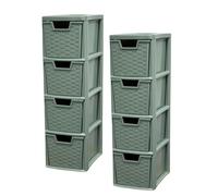 KHANARY - Medium Storge Drawer Unit - Plastic Modular Easy-Glide Drawers - Space-Saving Compact Storage Cabinet for Bedroom, Living Room, Office, Household Essentials, Sage Green Rattan, 2 Pack 4 Tier