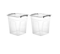 Khanary Pack of 2 Plastic Box Container Clear Pantry With Lid | Clip Locking BPA free Stackable Home Kitchen Food Beans Rice Wheat | 32 H x 27 W cm (15 L Deep Container)