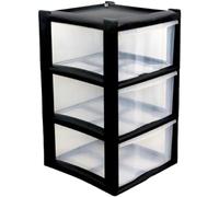 Khanary Plastic Storage Drawer-3 Tier | Large Plastic Chest Tower | Black Draw for Homes Kitchen Schools Offices, Stationary, Art Supplies, Bath Items, Seasonal Holiday Decorations- Black/Clear