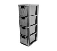 Khanary Plastic Storage Drawer 4-Tier Rattan-Effect Organizer- Study Stationery Jewelry Cosmetics Stylish Multi-Purpose Solution Home Kitchen Office Medium 62(H) x 25(D) x19(W)-Black