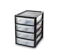 Khanary Plastic Storage Drawer A4 Medium Storage Box Multipurpose Office Desktop Tabletop Counter School Bedroom Garage Kids Room Clear Black & Silver (Black Clear, A4 4 Tier Small Black Clear)