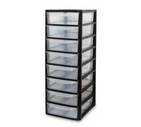 Khanary Plastic Storage Drawer A4 Medium Storage Box Multipurpose Office Desktop Tabletop Counter School Bedroom Garage Kids Room Clear Black & Silver (Black Clear, A4 8 Tier Small Black Clear)
