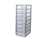 Khanary Plastic Storage Drawer A4 Storage Box Multipurpose Organizer Office Desktop Tabletop Counter School Bedroom Garage Kids Room Vanity organizer Black/Silver-Clear (Silver Clear, 8 Tier Small)