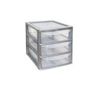 Khanary Plastic Storage Drawer A4 Storage Box Multipurpose Organizer Office Desktop Tabletop Counter School Bedroom Garage Kids Room Vanity organizer Black/Silver-Clear (Silver Clear, 3 Tier Small)